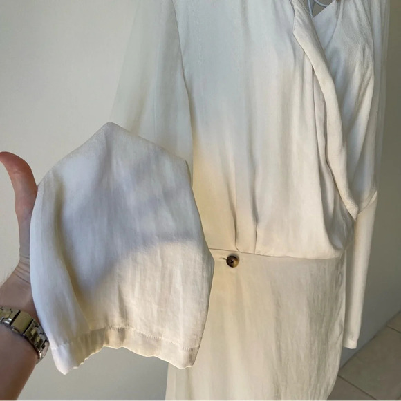 Free People Simone Wrap Cream Long Sleeve Mini Dress button details size M - Picture 3 of 10